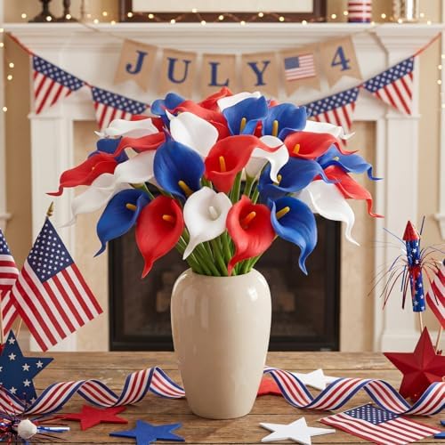 Hoteam 36 Pcs Halloween&Fall Flower Picks 14", Red,White,Blue