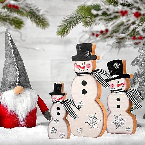 Suzile 3 Pcs Winter Table Decorations Wooden Centerpiece Block Signs Tiered Tray Desktop Figurine for Indoor Fireplace Mantel Home Decor Holiday Xmas(Black,Snowman)