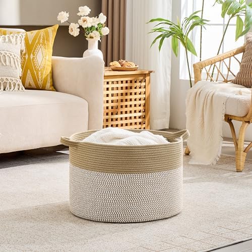 KAKAMAY Large Blanket Basket with Handles, Storage Basket for Living Room