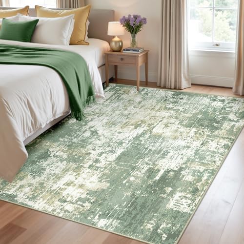 RELEANY Washable 4'x6' Abstract Area Rug for Living Room Light Green