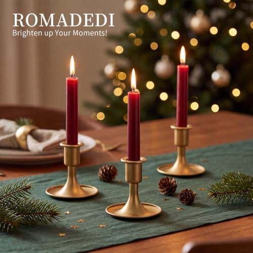 Romadedi Gold Taper Candle Holders, Set of 2, Christmas, Wedding Decor