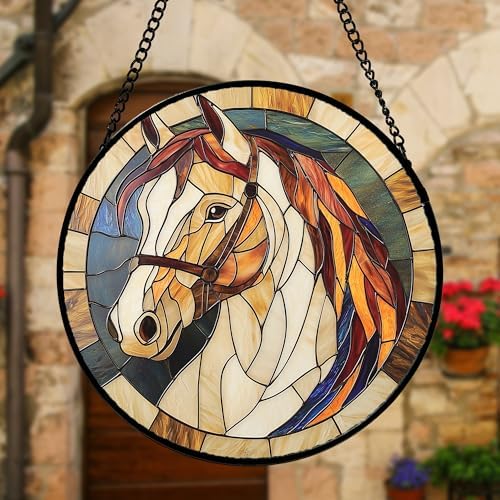White Horse Stained Glass Window Hanging Suncatcher Animal Gifts 7.8"