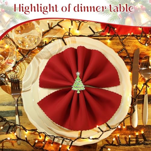 Outus 12 Pack Christmas Tree Napkin Rings Green Metal Holders