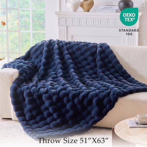 BENVWE Fluffy Faux Fur Throw Blanket for Couch, Soft Plush Thick Cozy Fuzzy Luxury Minky Bubble Blanket for Home Living