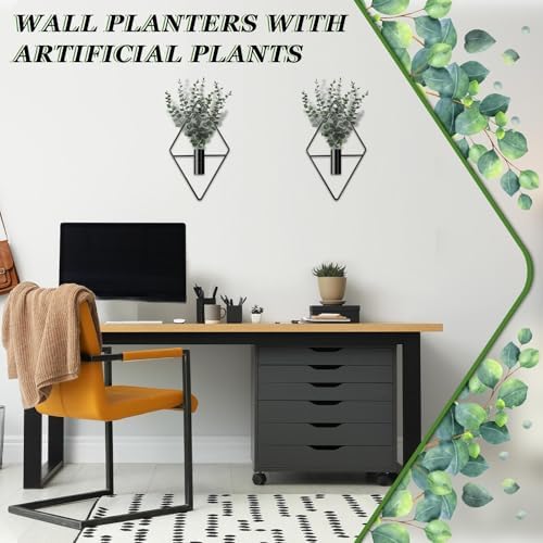Jexine 2 Pcs Hanging Artificial Planters Wall Decor, Black, Eucalyptus