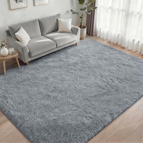 Area Rug Living Room Bedroom: 6x9 Fluffy Plush Shag Carpet Gray