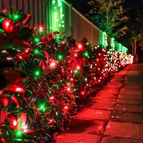 TW SHINE Christmas Lights, 200 LED 66FT Outdoor Christmas Lights Plug in with 8 Modes, Waterproof Light Outdoor, Indoor Xmas Decorations for Party Yard House Decor, Red and Green
