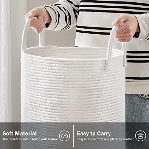 Woven Rope Laundry Hamper Basket by YOUDENOVA, 72L Tall Luandry Basket, Baby Nursery Hamper for Blanket Storage in