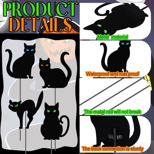 Chunful 4 Pcs Halloween Black Cat Decorative Garden Stakes