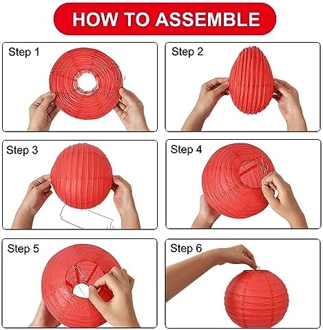 BEISHIDA 12 Inch Red Paper Lanterns 6 Packs Hanging Round Chinese Lantern