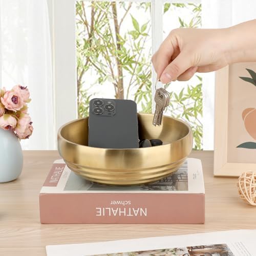 Key Bowl for Entryway Table Decorative Bowl Key Dish for Organizing Tabletop / 7.4 Inches / Gold