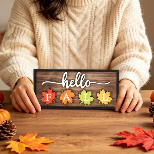 Hello Fall Table Decorations Wooden Block Sign Maple Leaf Letter Block