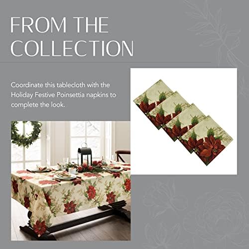 Festive Poinsettia Holiday Fabric Tablecloth, Multicolor - 60" W x 84" L