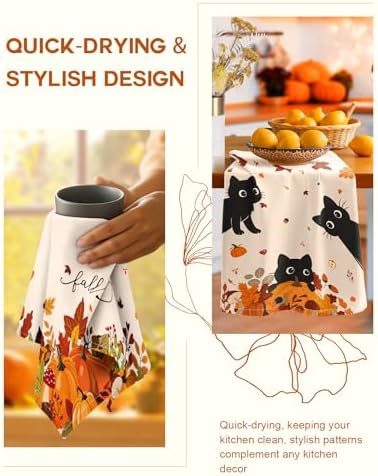 Miss Adola Fall Flour Sack Kitchen Towels Set of 2, Pumpkin Cats