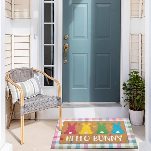Tinideya 2 Pcs Hello Bunny Easter Layered Mat for Front Door