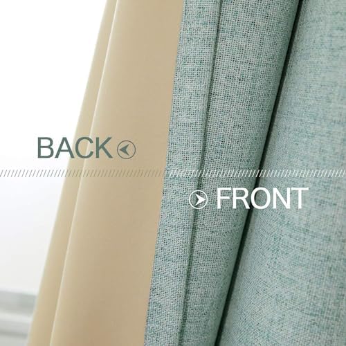 MIULEE 100% Blackout Linen Curtains for Bedroom 42x63 Inches Seafoam Green
