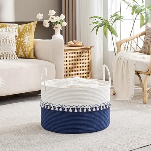 KAKAMAY Large Blanket Basket with Handles, Storage Basket for Living Room