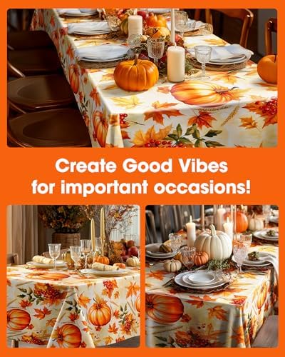 Pureegg Plastic Table Cloth Disposable 54x108 Inch 10 Pack, Pumpkin Harvest