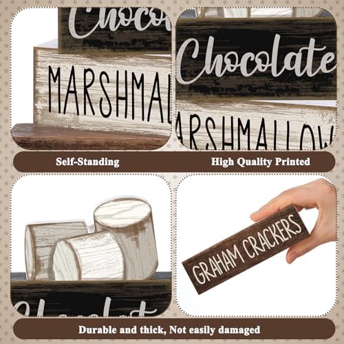 Moucuny 4 Pcs Wooden Block Signs Farmhouse Table Tiered Tray Smores Theme