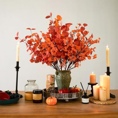 5 Pcs Fake Fall Flowers, Real Touch Babys Breath Artificial Flowers, Orange