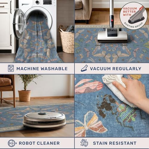 Blue 2x3 Kitchen Rugs Non Slip Washable, 0.25" Low Pile Stain & Fade Resistant, Waterproof Indoor Floor Mat for