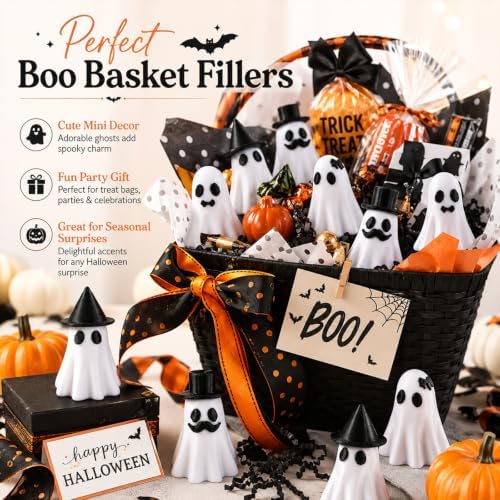 DULEFUN 50PCS Halloween Mini 3D Printed White Ghost Figure Miniatures Decor