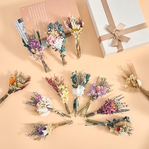 12/24PCS Handmade Dried Flower Bouquet with Stems Natural Dried Wildflowers 7.5 Inch Mini Dry Flowers for Vase Farmhouse Decor, Wedding Styling, Photography Props, Gift DIY(24pcs, Lavender)