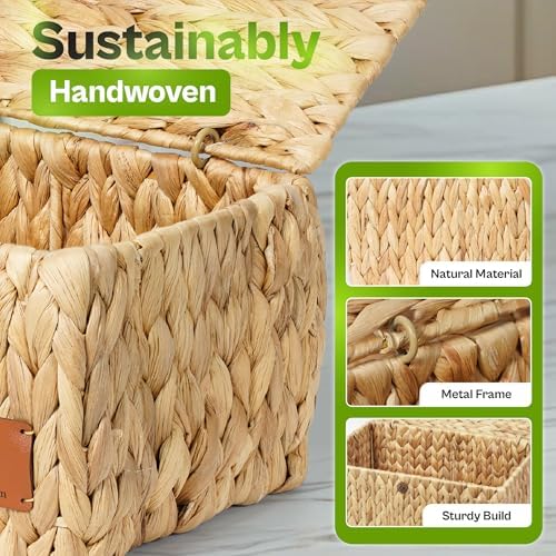 Wicker Baskets / Water Hyacinth Storage Basket / Storage Baskets with Lids / Set of 3