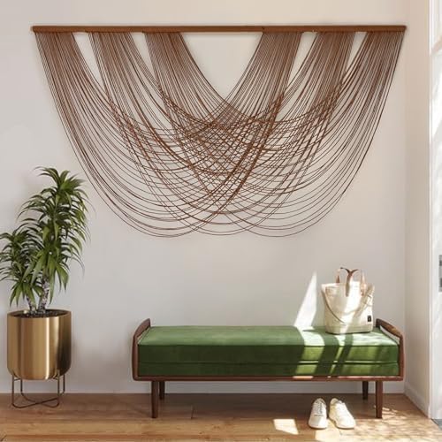 Large Macrame Wall Hanging Brown Die-Dyed 59.00" W x 31.00" L Boho Wall Decor Yarn Tapestry Craftsmanship Home Macrame