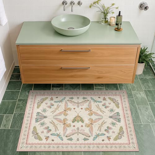 Hazo Haus Light Pink Washable Bathroom Rug - 2x4 Small Kitchen Rugs for Powder Room, Front Door Indoor Entrance, Low