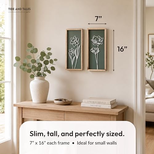 Tide and Tales Floral 3D Green Wall Art, Botanical Wall Decor, Set of 2