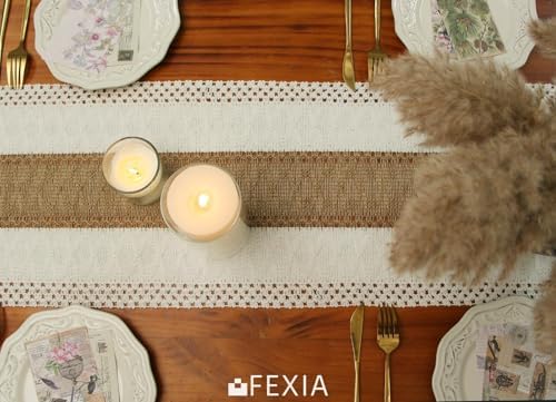 FEXIA Boho Table Runner for Fall Home Decor 12x48 Rustic with Tassels