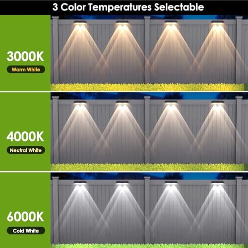Solar Fence Lights Outdoor, IP65 Waterproof LED, 3 Mode, 12H, Black,12PK