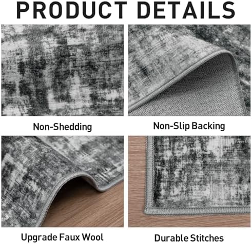 6x9 Area Rugs for Living Room: Washable Abstract Black Badroom Carpet