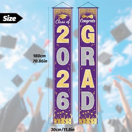 OHOME Graduation Decorations 2026 2027 - Purple Gold Congrats Grad Porch Banner for Graduation Party Decorations - Class of 2026 - Party Favors Supplies Backdrop Yard Signs Decor (Purple)