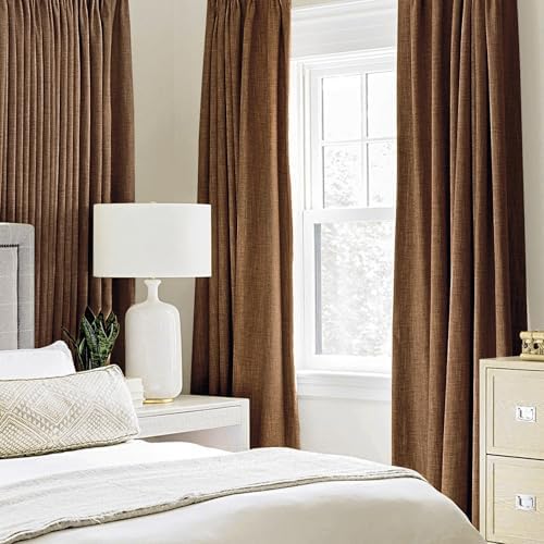 MIULEE 100% Blackout Linen Curtains for Bedroom 52x108 Inches Brown