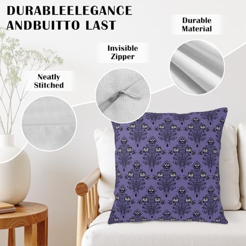 Halloween Haunted Ghosts Pillow Cover 24x24 Inch Set of 2 Deep Purple Spooky Scary Throw Pillow Case Skull Spooky Farmhouse Outdoor Decorative Cushion Cases Home Sofa Couch