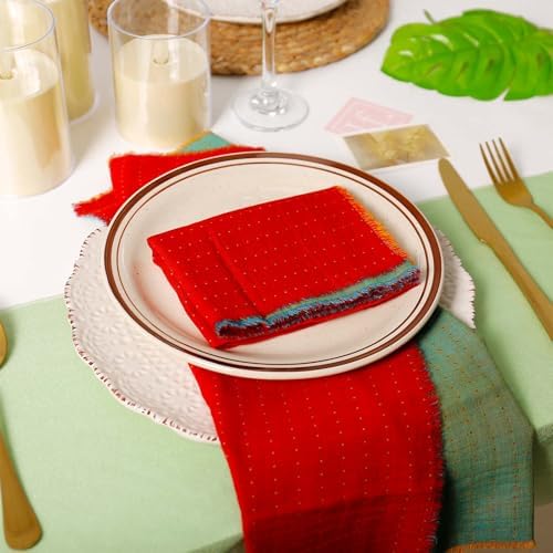 Christmas Cloth Napkin Double-Layer Set of 10, 100% Cotton Red & Green AB Surface Reusable Napkins for Christmas, Weddings, Banquet, Festival Event, Home Decor(Red-Green)