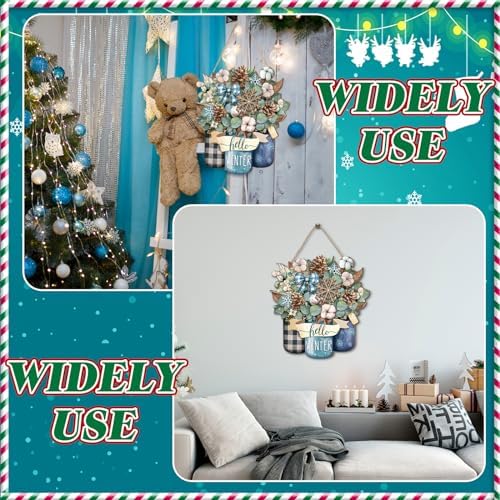 Boao Hello Winter Welcome Door Hanger, Snowflake Wooden Sign Decor