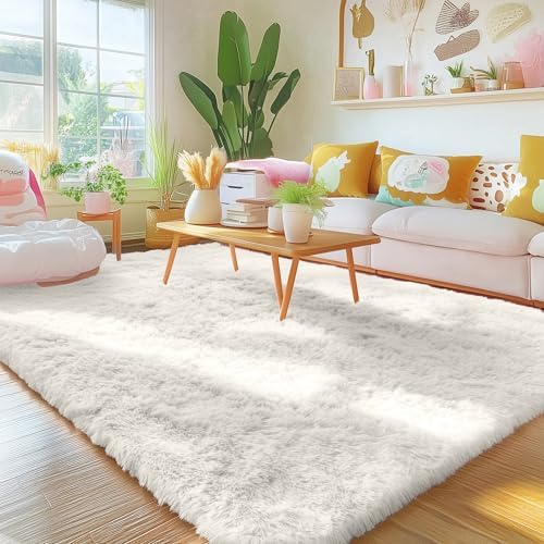 OLANLY 5x11 Machine Washable Large Area Rugs for Living Room, Bedroom, Soft Fluffy Shaggy Bedside Rug, Indoor Floor