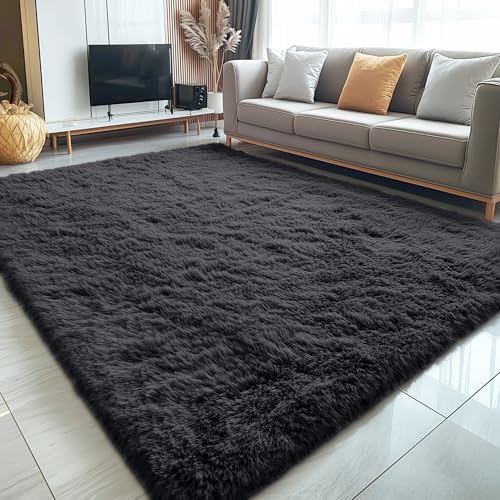 OLANLY 5x12 Machine Washable Large Area Rugs for Living Room, Bedroom, Soft Fluffy Shaggy Bedside Rug, Indoor Floor