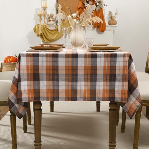 Romanstile Fall Checkered Tablecloth Rectangle, 54 x 96 Inch, Brown