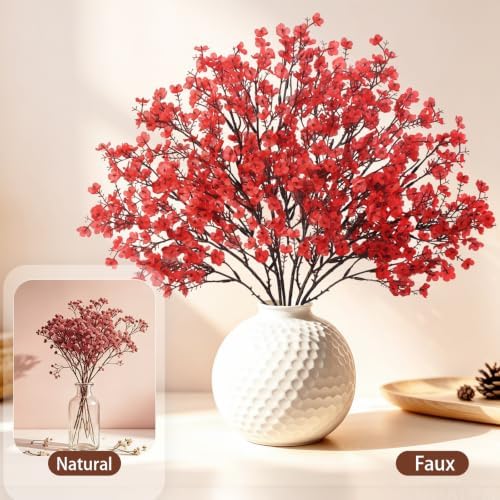 Uieke 15 Pcs Babys Breath Artificial Flowers Bulk Silk Red Faux Flowers Real Touch Gypsophila Bouquet for Christmas Halloween Home Wedding Decoration