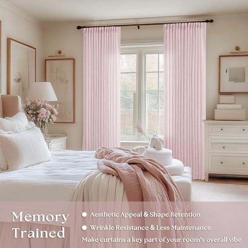 Light Pink Linen Pinch Pleat Curtains 120 Inch Length 2 Panels Set 40x120