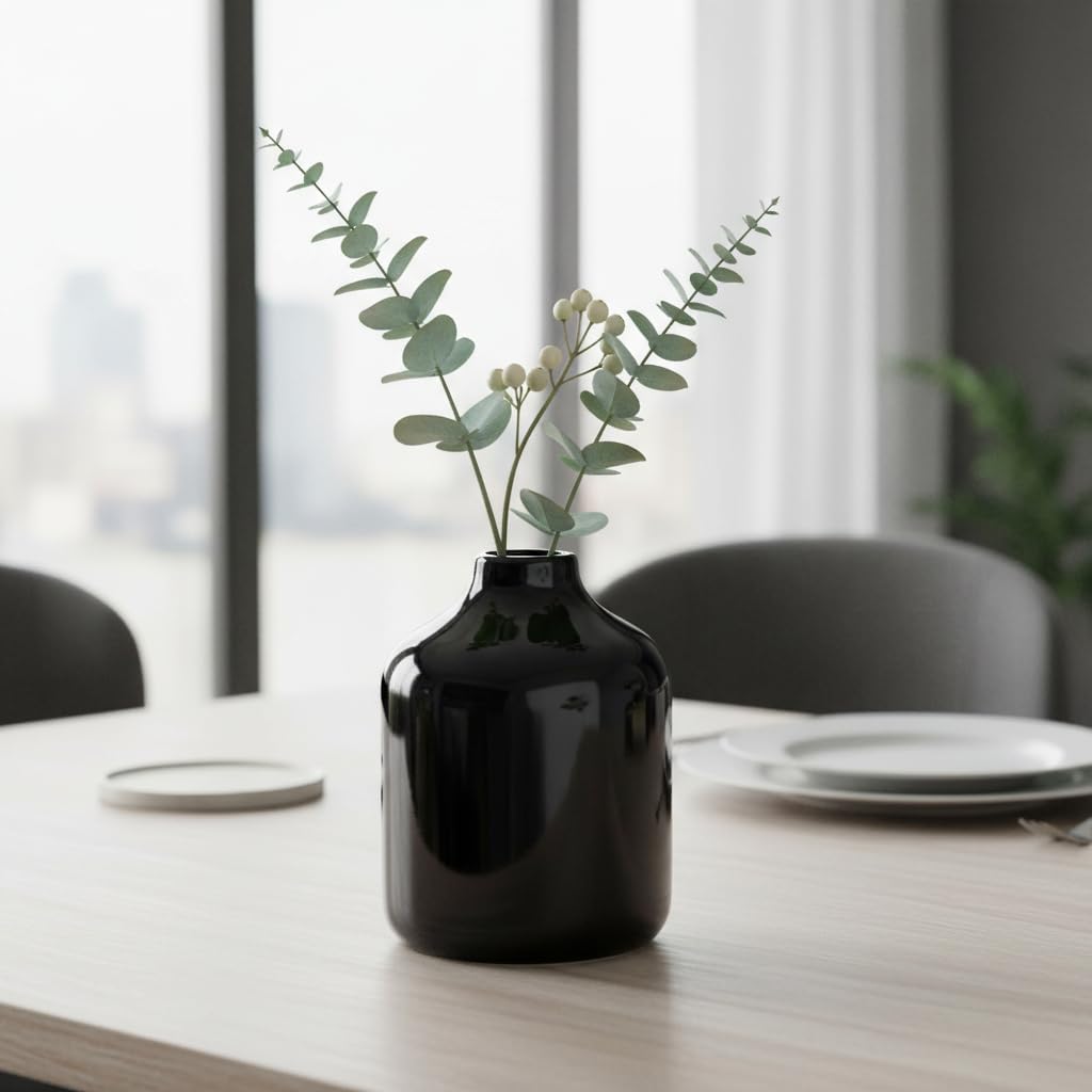 Ceramic Vase for Flower / Black / 5 Inch