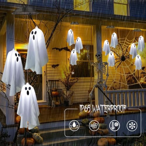 2Pack Hanging Ghosts Swing Solar Lights Halloween Decorations