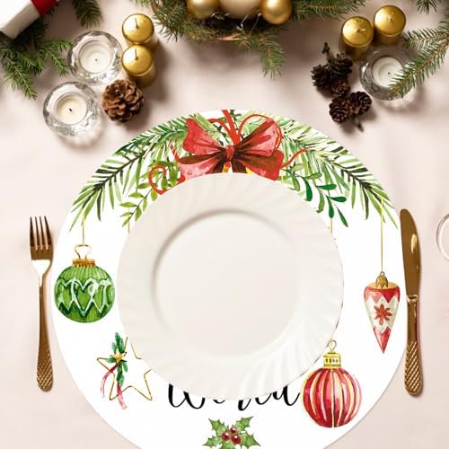 50 Pack Christmas Paper Placemats Disposable 13.4 Inch Christmas Ball Place Mats Xmas Decorative Round Table Mats for Winter Holiday Birthday Wedding Baby Shower Party Supplies