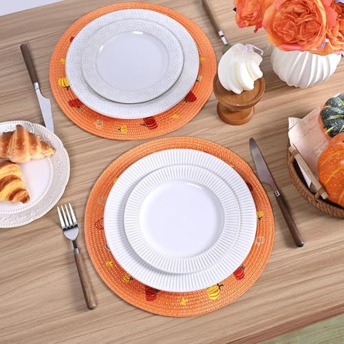Feuille Fall Placemats Set of 4 PP Round Placemats for Dining Table Orange Pumpkins Placemats Perfect for Autumn Fall Thanksgiving Decorations