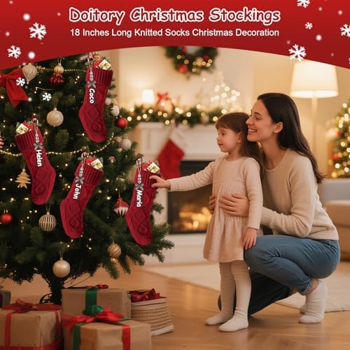 Christmas Stockings 18 Inches,Long Knitted Stocking with Name Tags