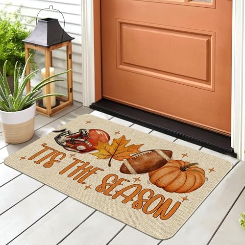 Hexagram Fall Door Mat, Fall Football Pumpkin Front Door Mat Outdoor Rug